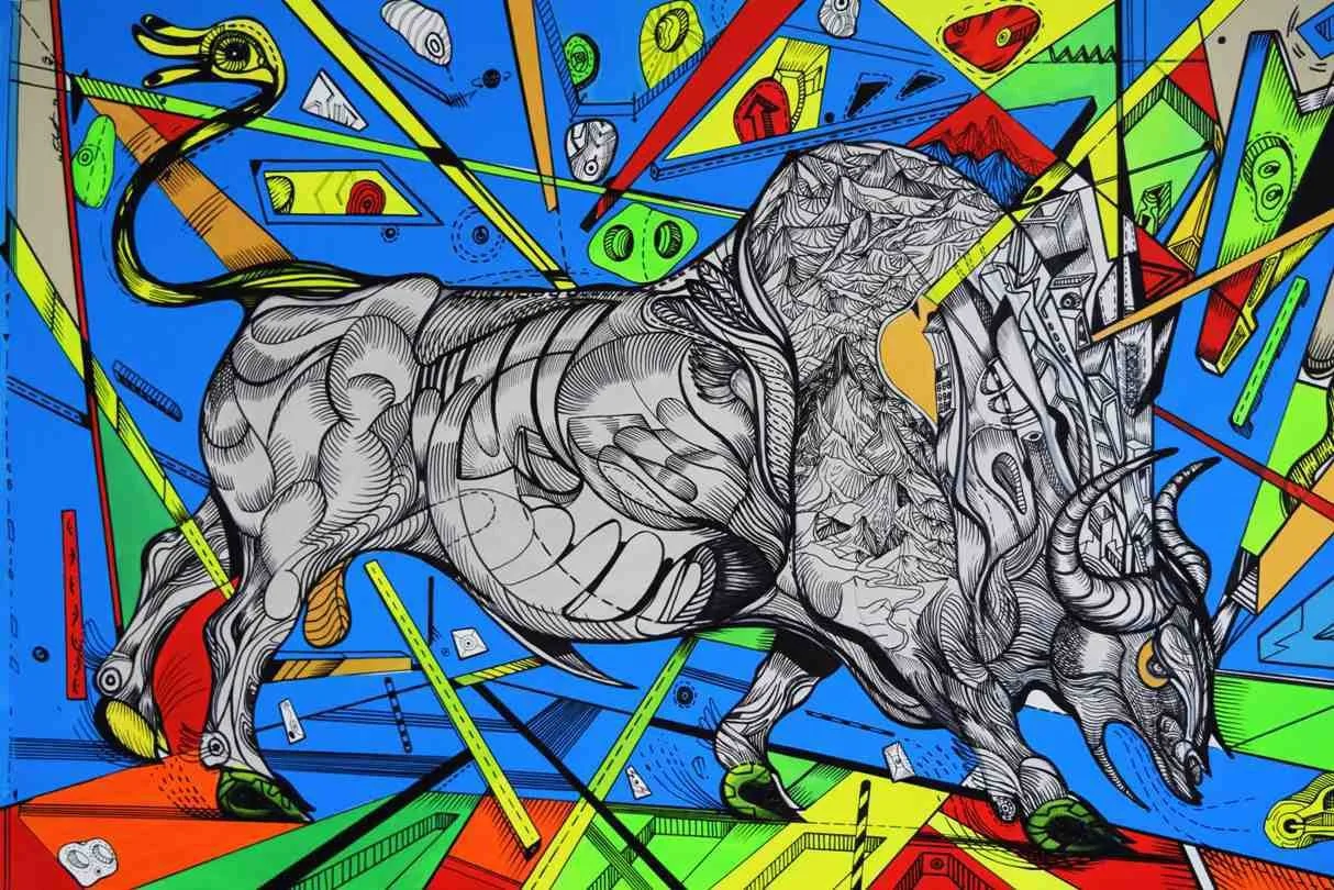 Green line is a painting from bull paintings series