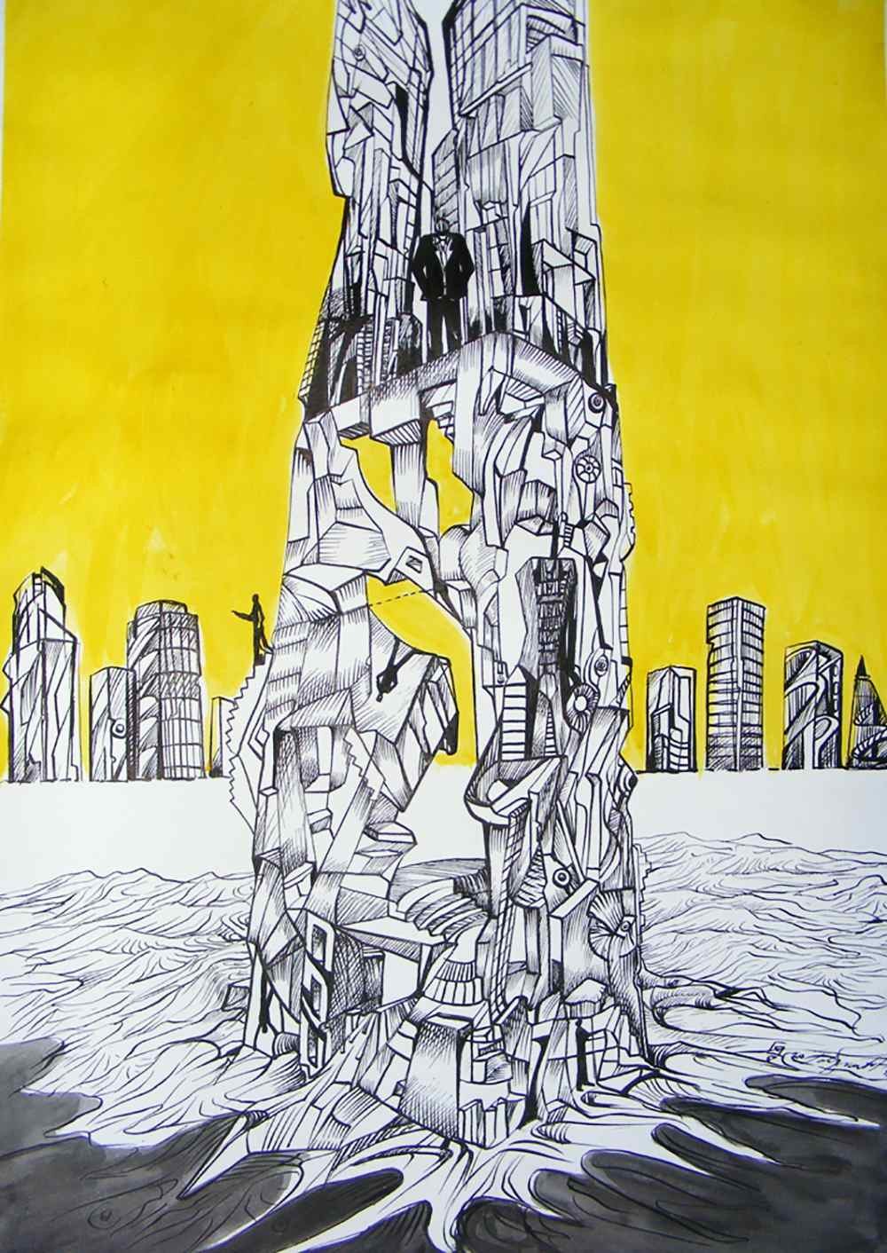 Going to the top, ink drawing by Marko Gavrilovic