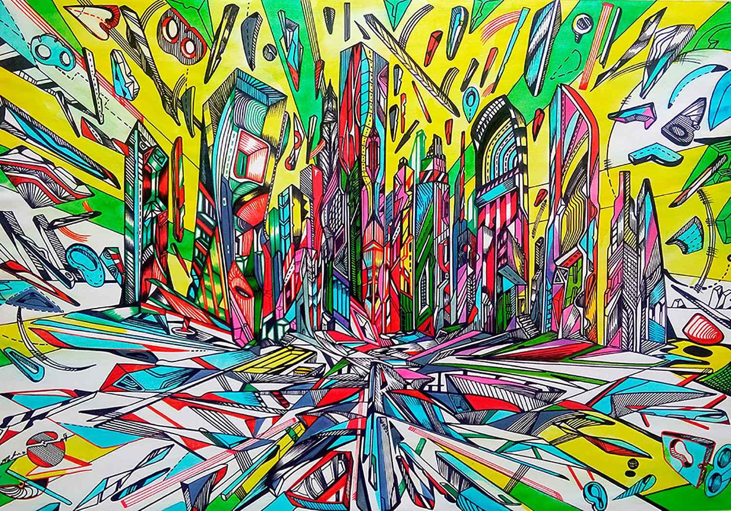Let the rivers run, acrylic painting of the city by Marko Gavrilovic