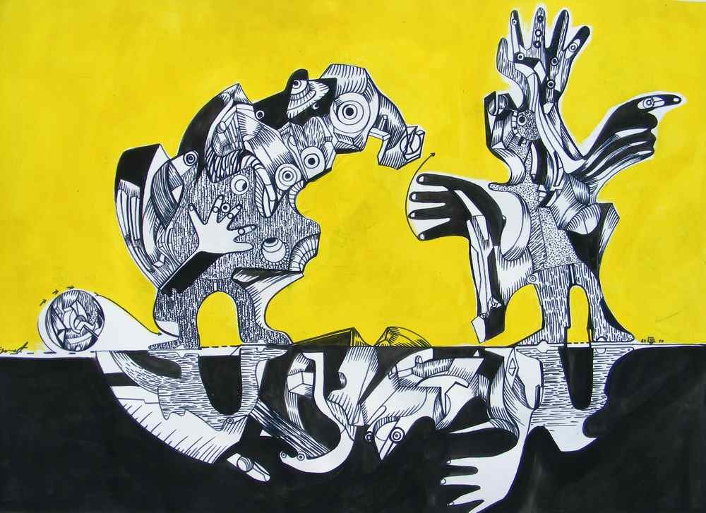 Strange conversation, ink drawing by artist Marko Gavrilovic
