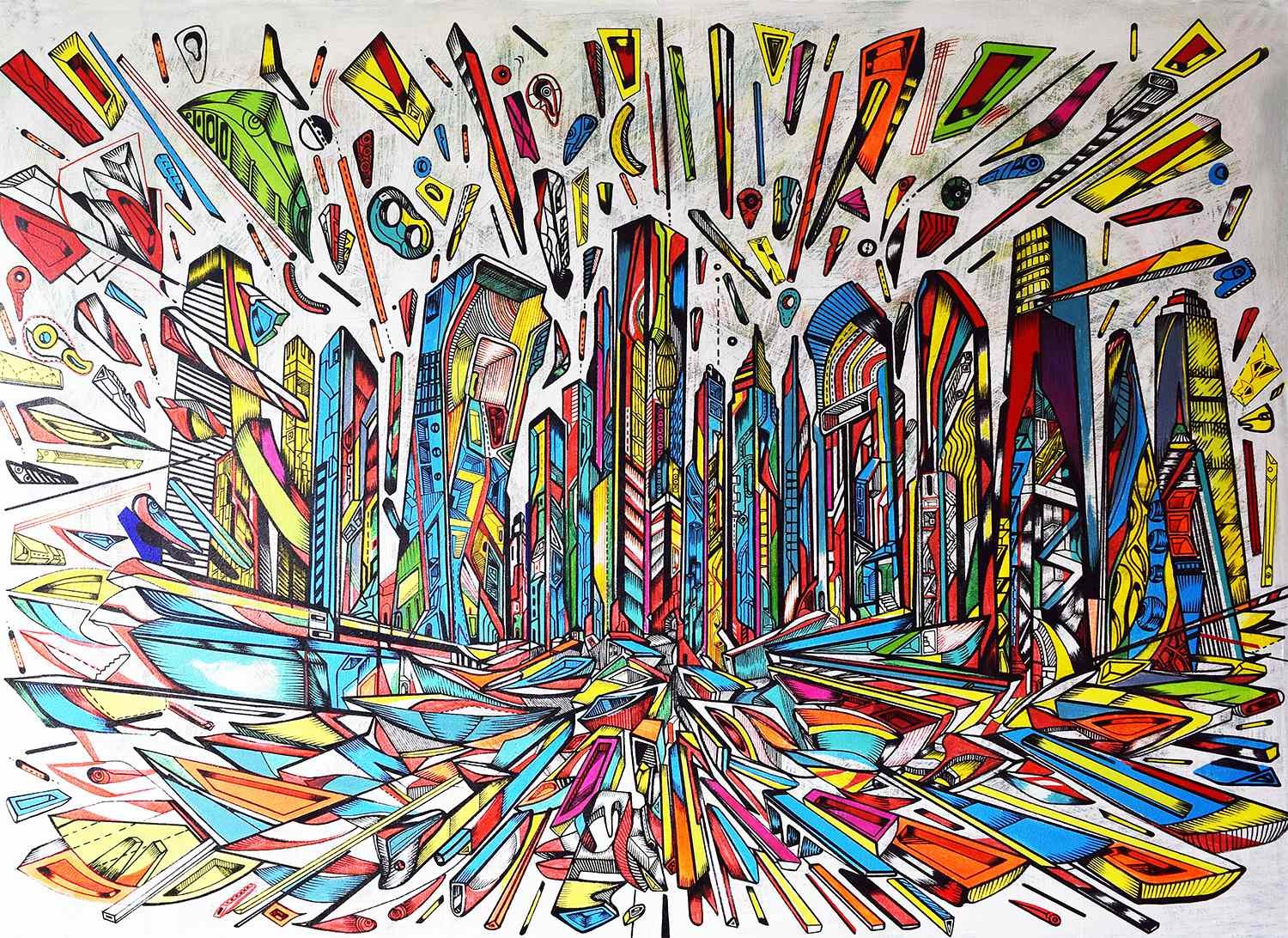 The Flow is a futuristic and abstract city painting by Marko Gavrilovic from City paintings series.