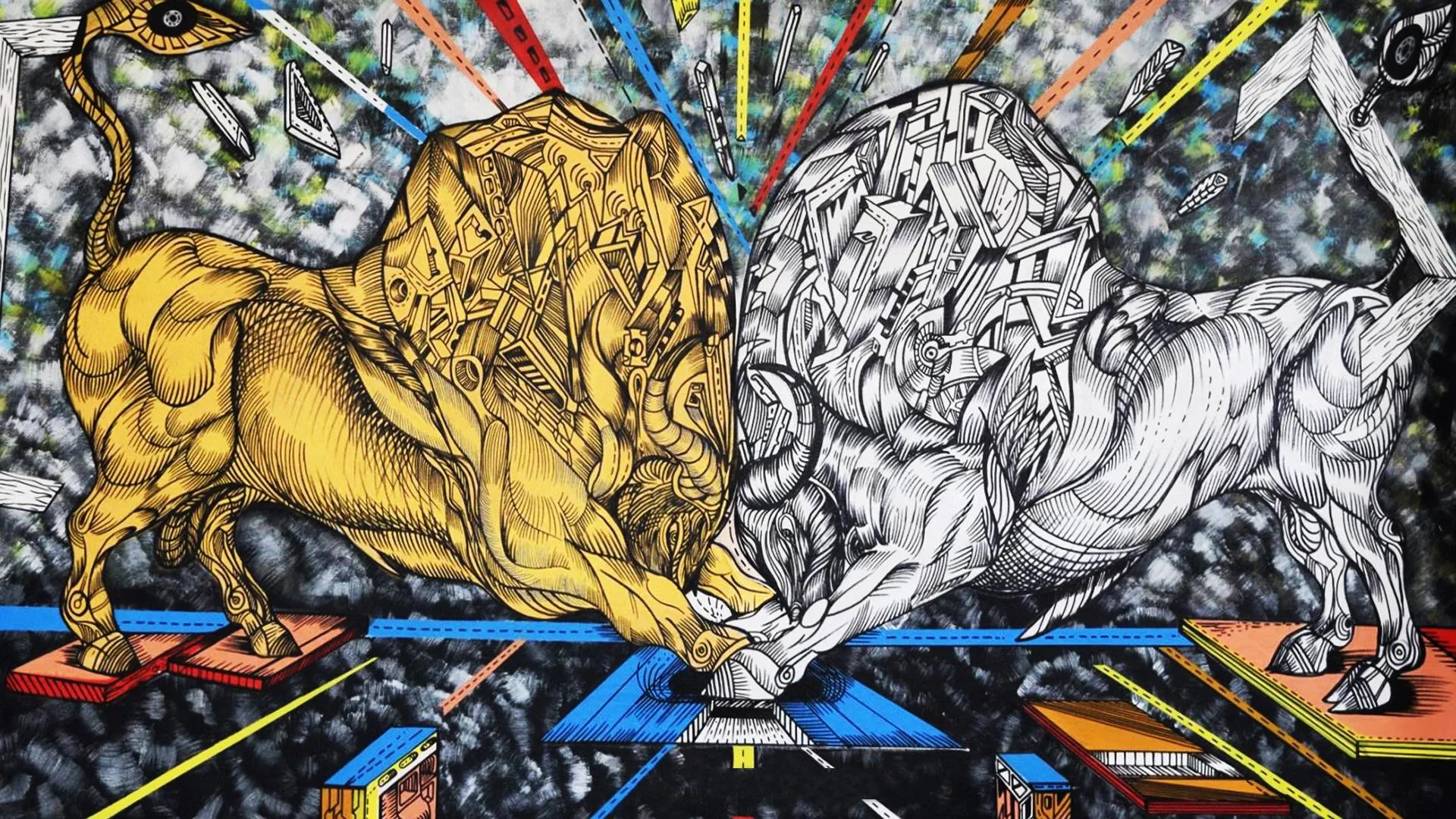 Gold versus Silver, acrylic on canvas