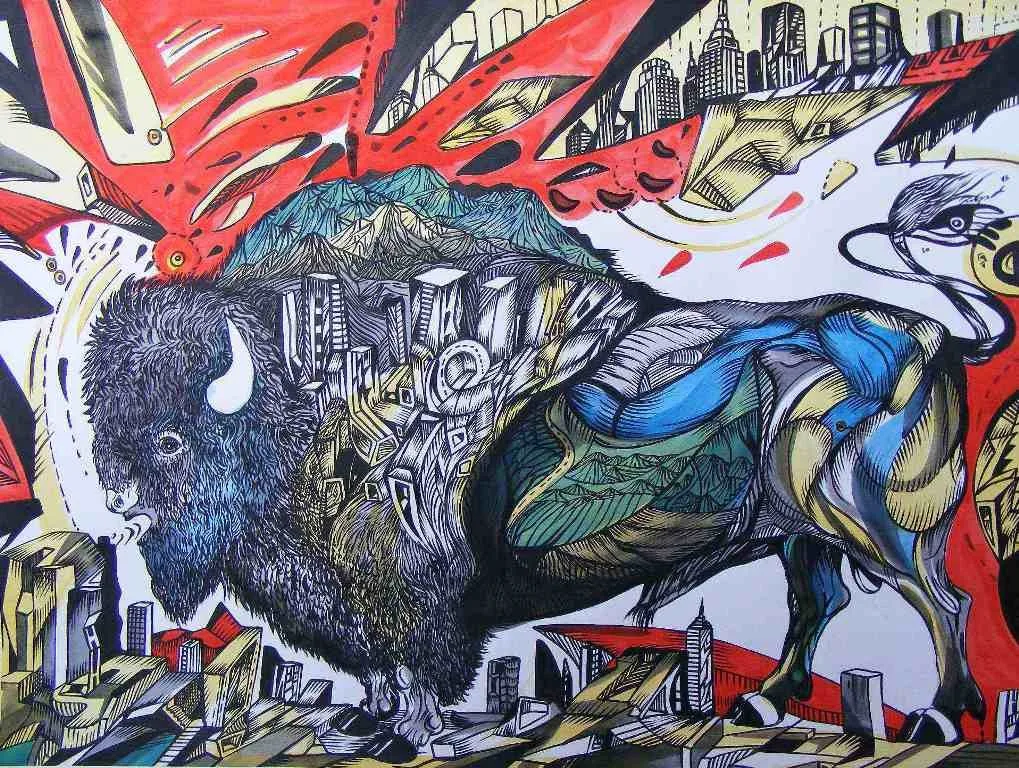 Buffalo city is a painting of a buffalo on paper