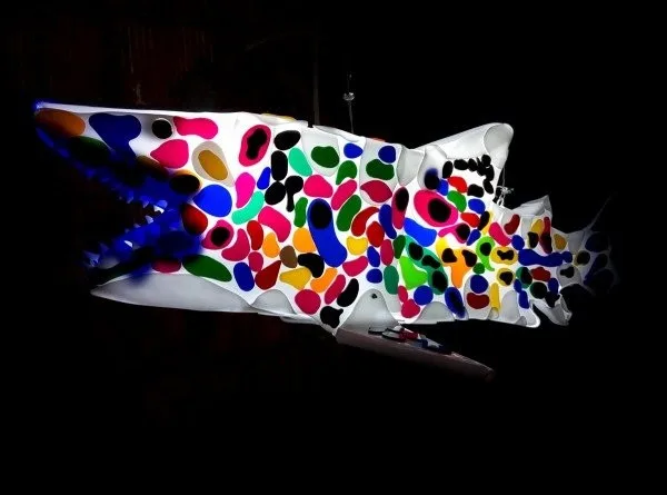 Colorized moments is a shark light sculpture.