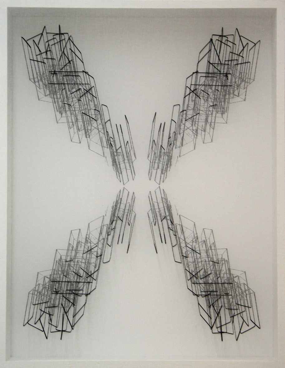 Emanuela Fiorelli - Speculare- con punto interrogativo- tarlatana tinta e filo di cotone su tela serigrafata - 90x70x10 -2011