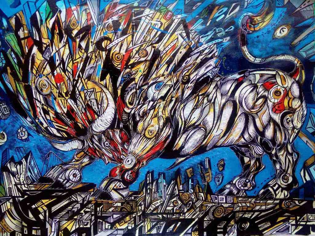Gigant 2 is a painting of a bull in rage