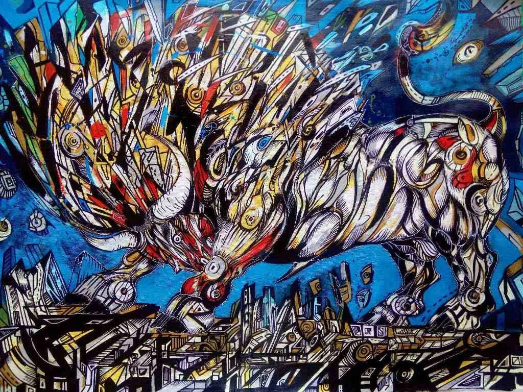 Gigant 2 is a painting of a bull in rage