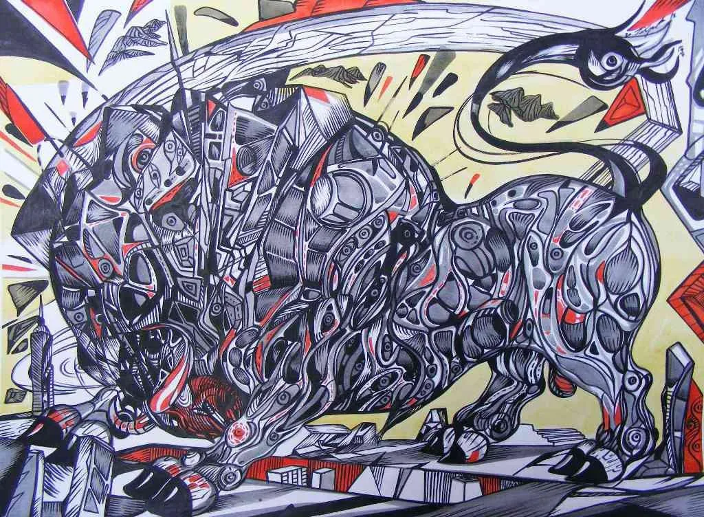 Gray eyes is a painting of a fighting bull.
