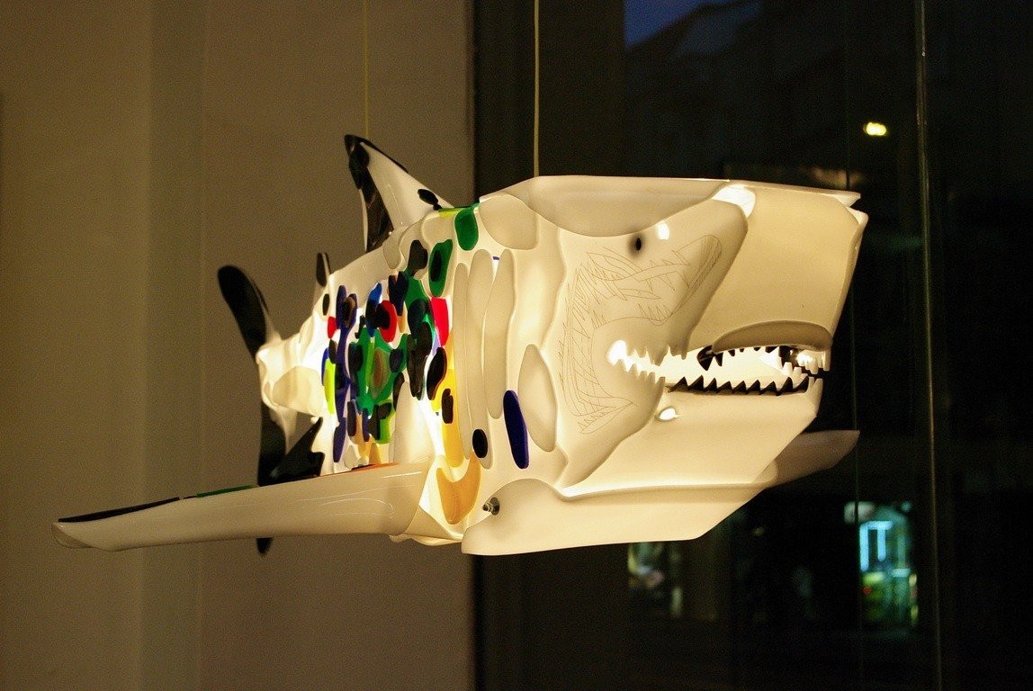Sailer of the Future represents shark sculpture made of plastic.