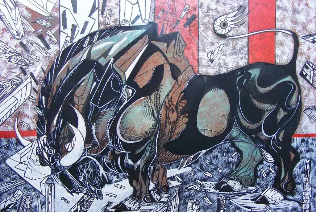 Bull painting called samurai bull, bull painting 1