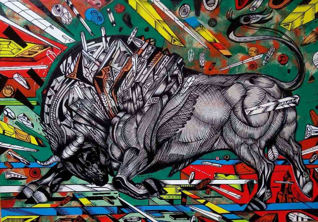 Silver bullet is a painting of a powerful silver bull