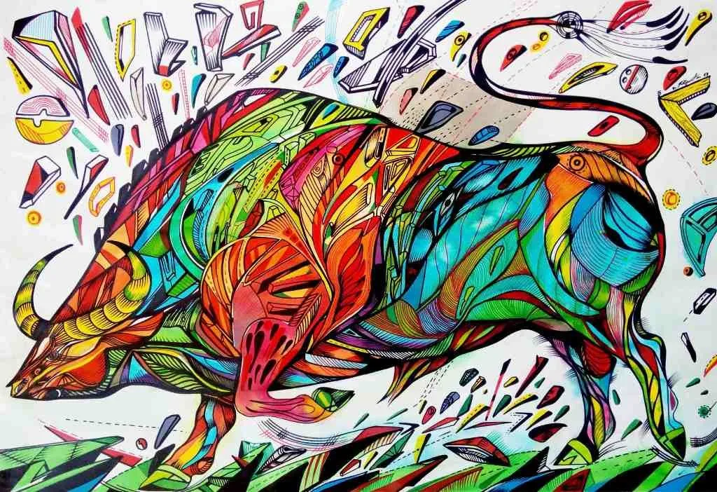 swamp buffalo is a bull painting on a paper