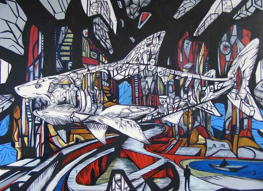 City white is a shark painting in acrylic by artist Marko Gavrilovic