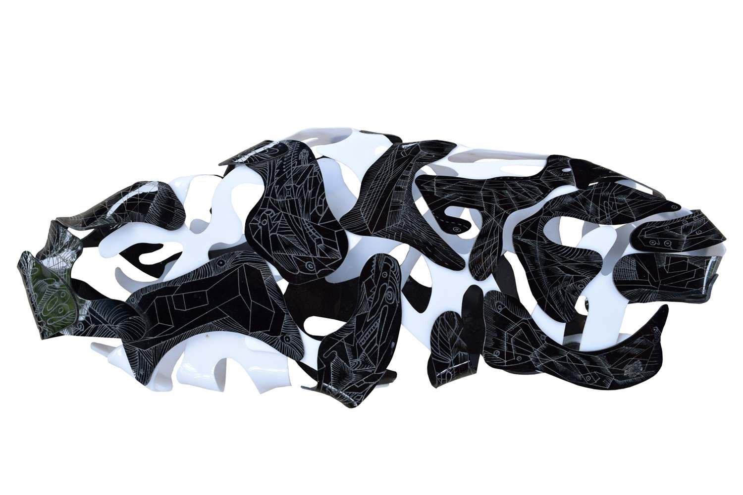 Symbio is a black and white plexiglass sculpture from symbiosis light sculptures series by Marko Gavrilovic