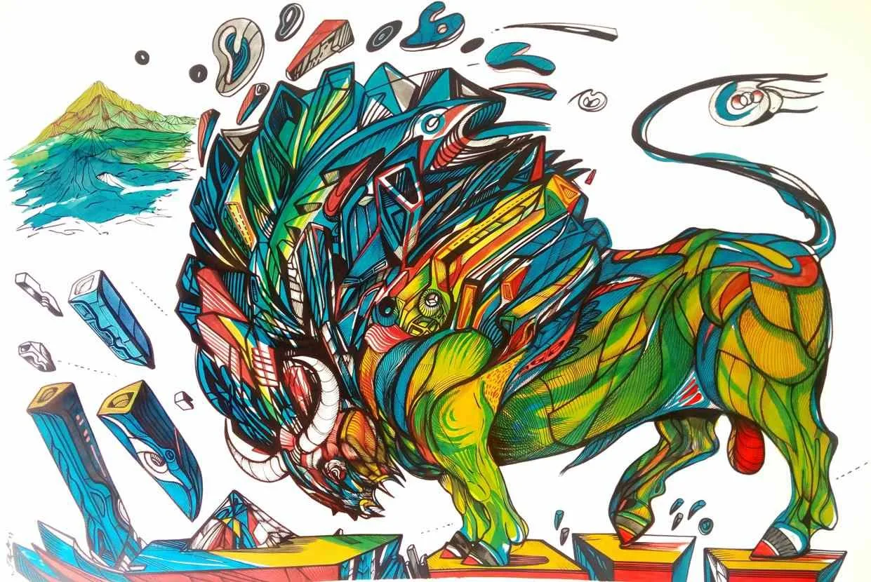 Greeny is angry, a bull painting by artist Marko Gavrilovic
