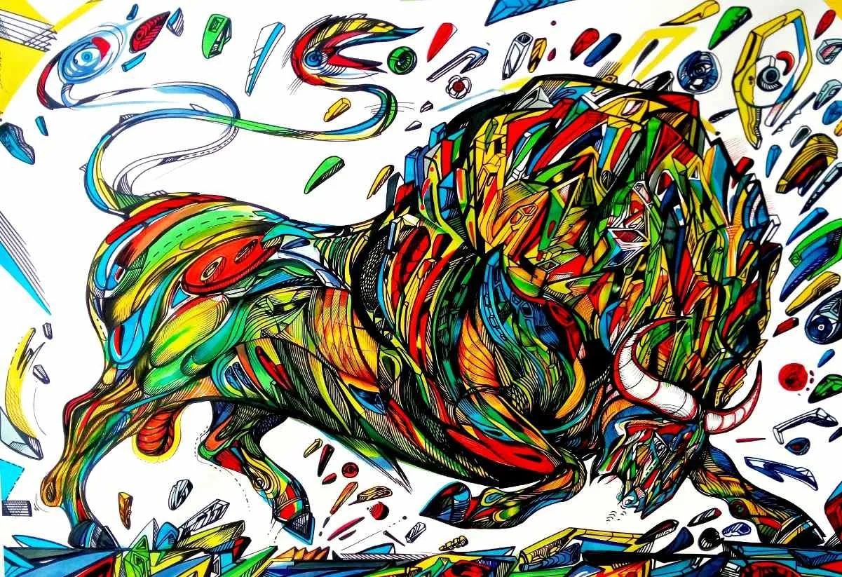 Colorful bull painting by the name Yuritamo, artwork by artist Marko Gavrilovic