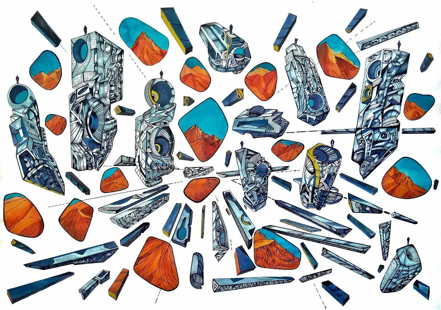 Somewhere between, acrylic and ink on paper, artist Marko Gavrilovic