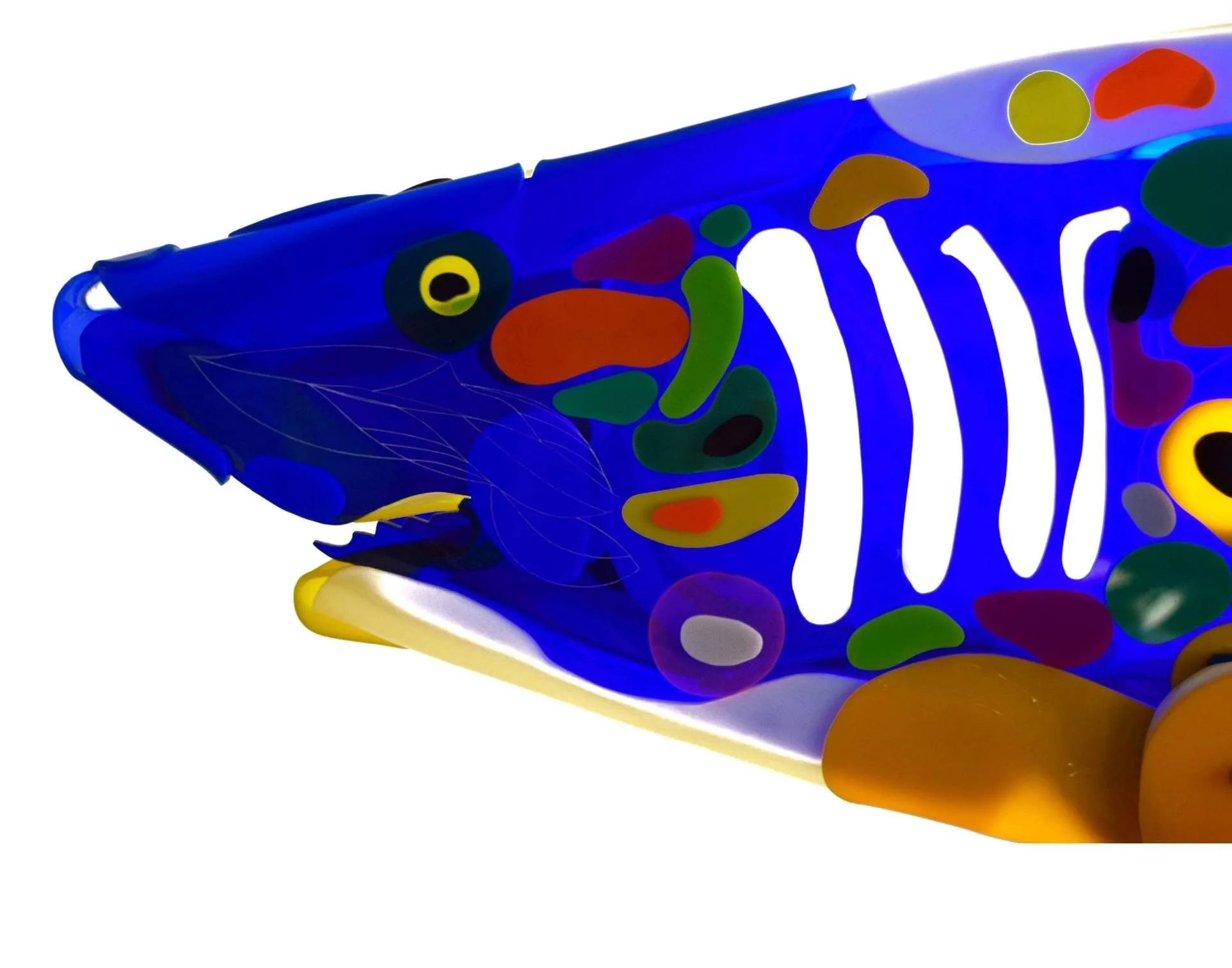 Blue shark sculpture made from Plexiglas