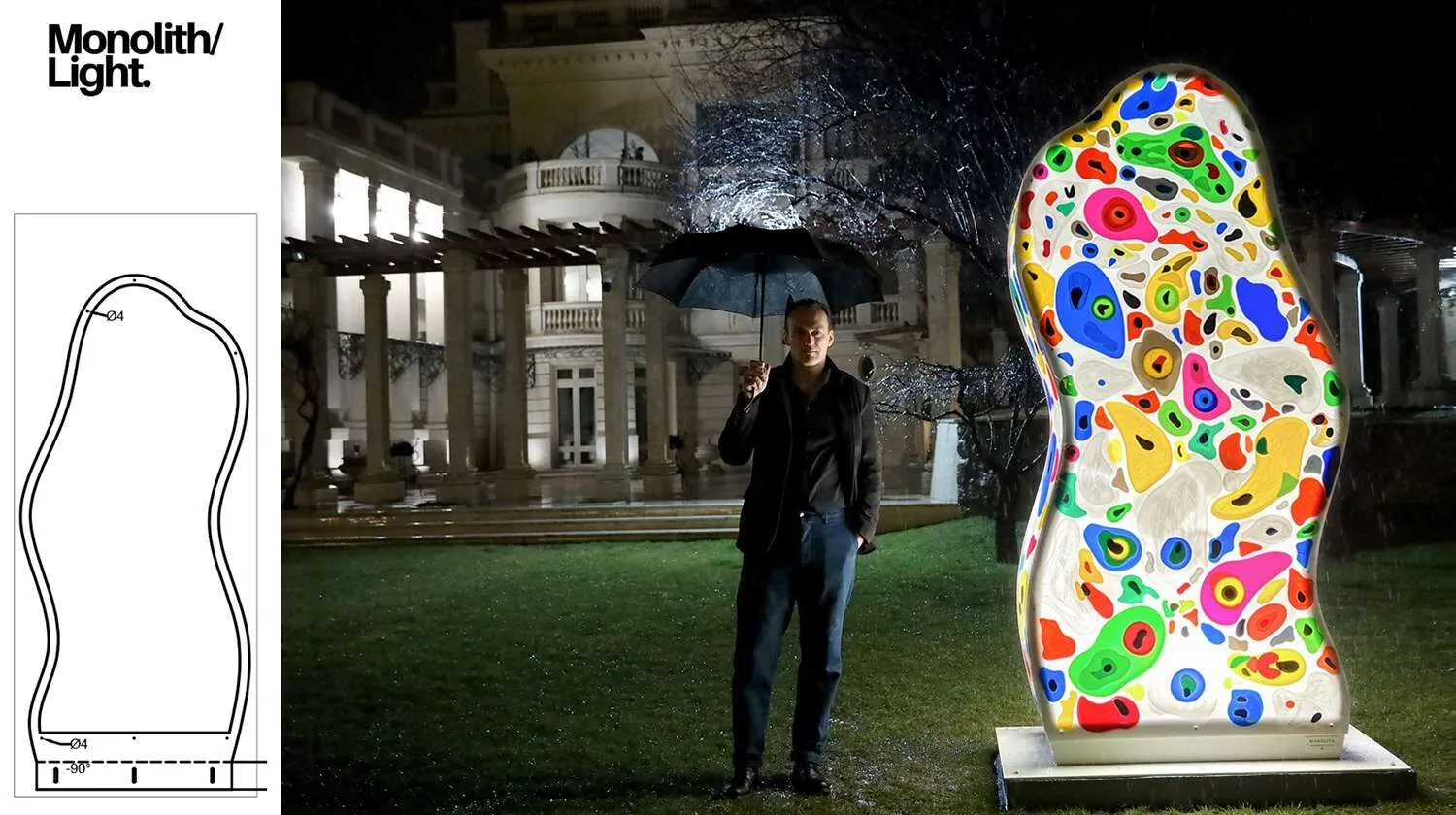 Monolith, sculpture by Marko Gavrilovic with a sketch